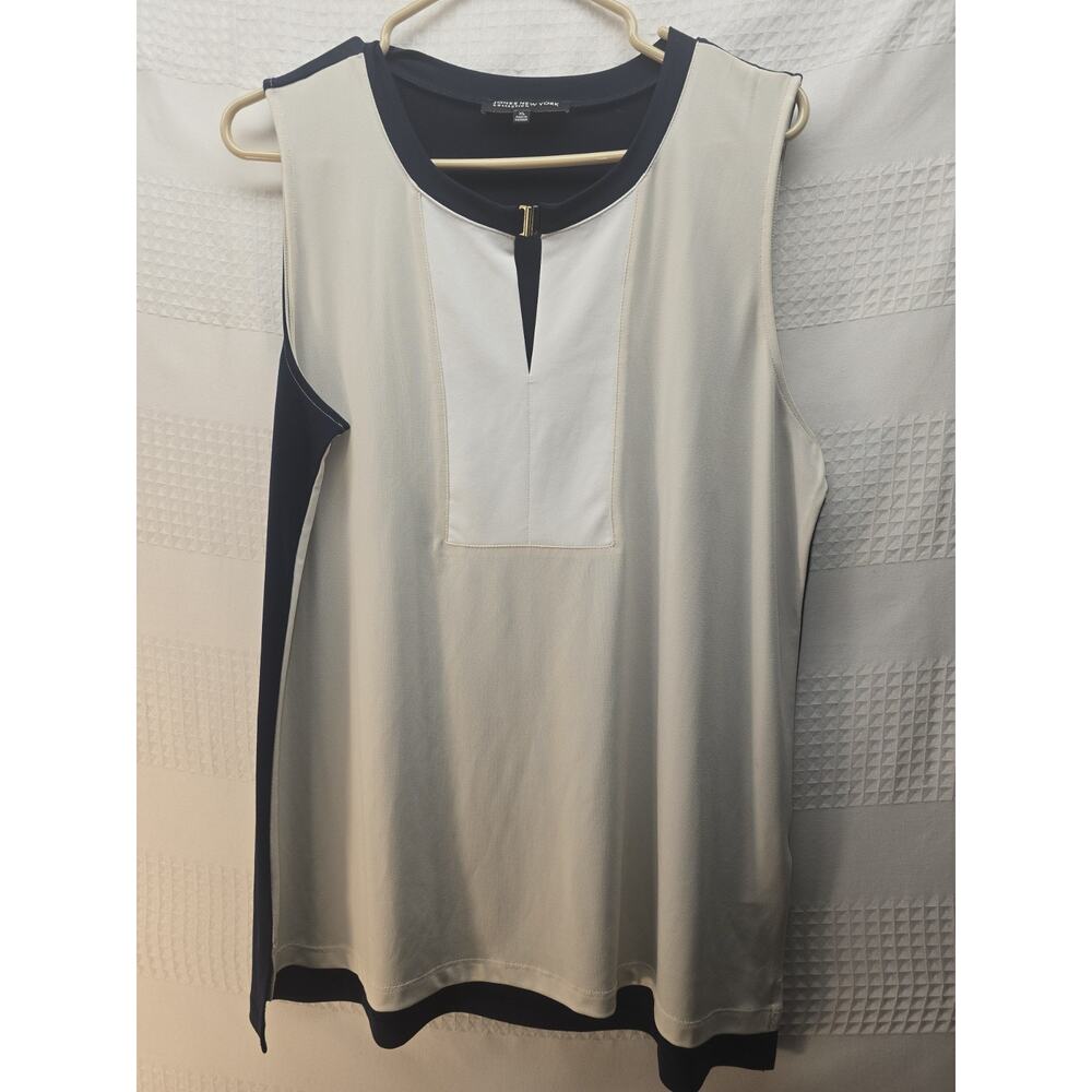 Jone New York Collection Blouse Womens Size XL Blue Cream Sleeveless Office